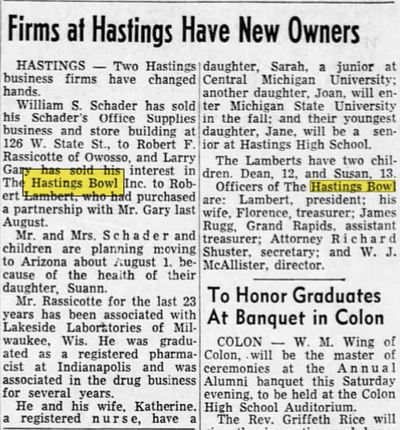 Hastings Bowl - June 1962 Alley Changes Hands